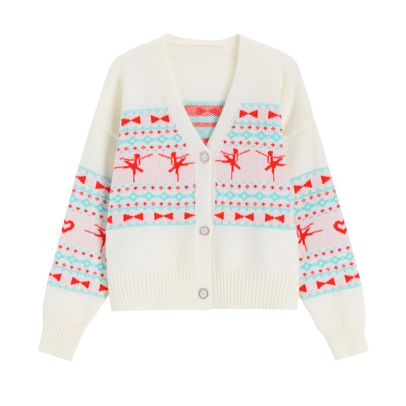 New Girl V - Neck Print Knit Cardigan Jacket - Eshtree