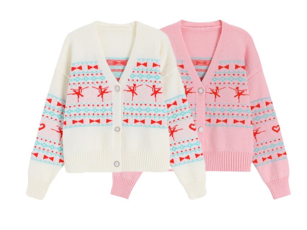New Girl V - Neck Print Knit Cardigan Jacket - Eshtree