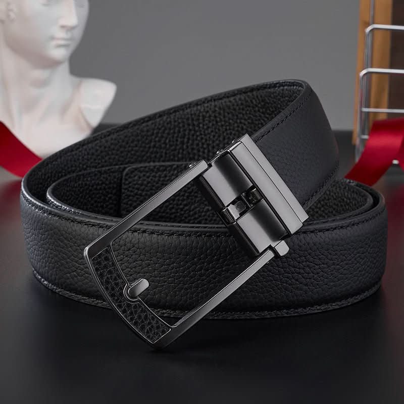 New Mens Casual All - match Leather Belt With An Automatic Buckle And A Lychee Grain Pattern - Eshtree