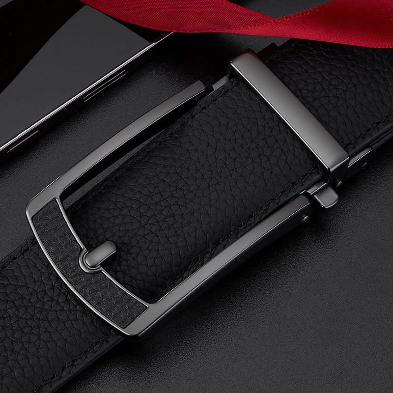 New Mens Casual All - match Leather Belt With An Automatic Buckle And A Lychee Grain Pattern - Eshtree