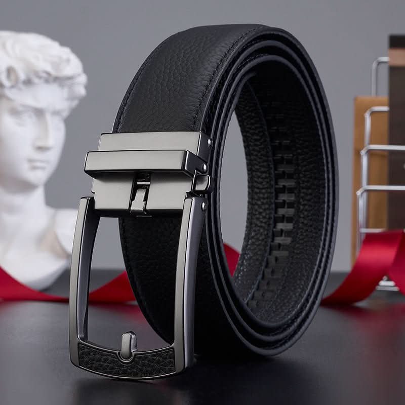 New Mens Casual All - match Leather Belt With An Automatic Buckle And A Lychee Grain Pattern - Eshtree