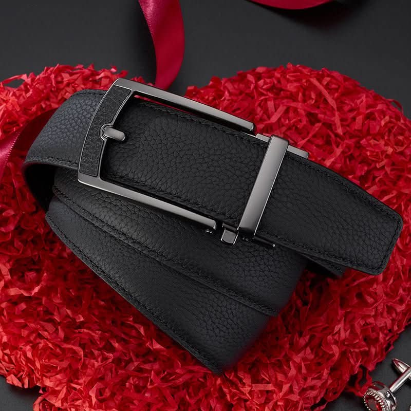 New Mens Casual All - match Leather Belt With An Automatic Buckle And A Lychee Grain Pattern - Eshtree