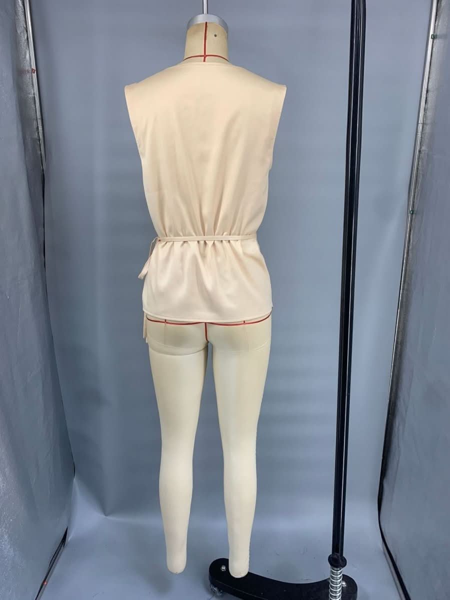 New Satin Solid - color Slim - fit Crew - neck Sleeveless Waist - cinching Top - Eshtree