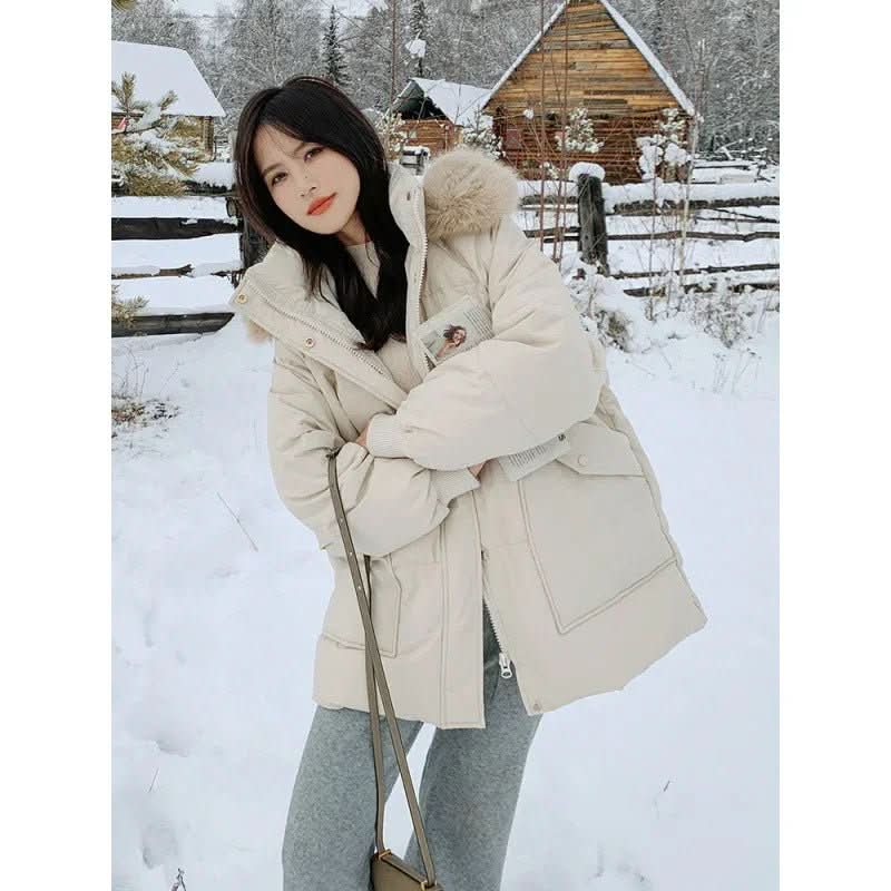New Thickened Cotton Coat With A Hood And A Big Fur Collar Perfect For Petite Frames - Eshtree
