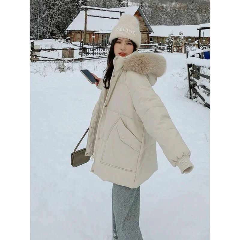 New Thickened Cotton Coat With A Hood And A Big Fur Collar Perfect For Petite Frames - Eshtree