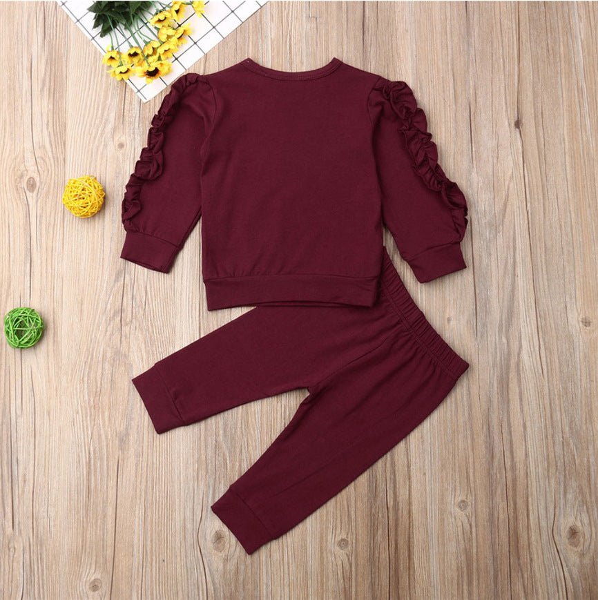 Newborn Baby Boys Girls Ruffles Jumper Solid Long Sleeve Sweatshirt Tops Pants Infant Kids 2Pcs Outfits Clothes Set Fall Clothes - Eshtree