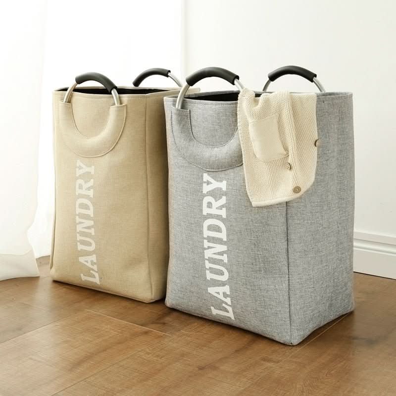 Nordic Style Amazon Explosion Models Aluminum Alloy Handle Fabric Storage Bucket Folding Home Storage Basket Dirty Clothes Hamper - Eshtree