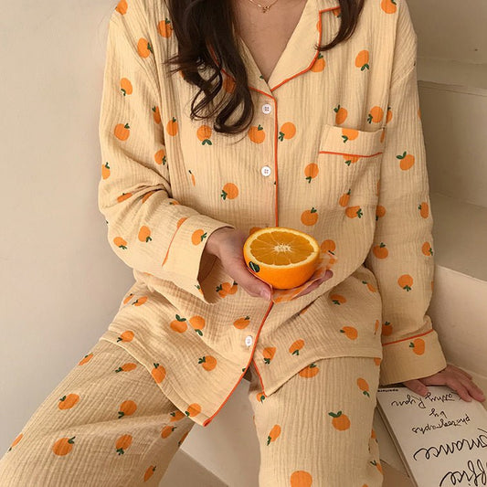 Orange Print Cute Women's Homewear Pajamas Set - Eshtree