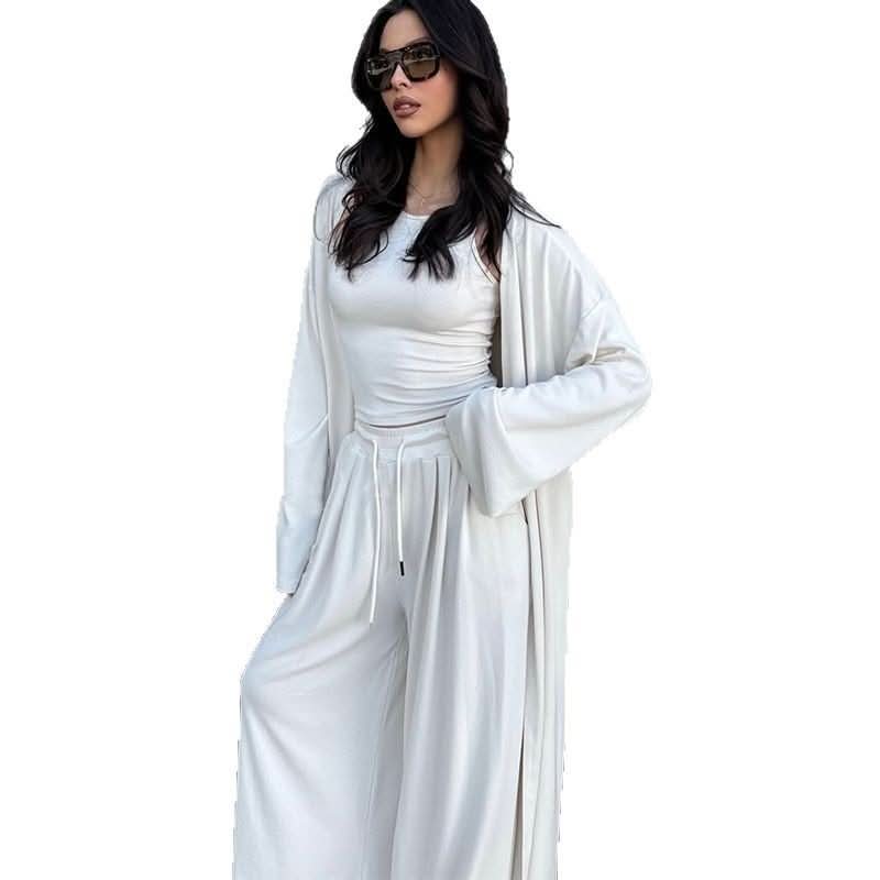 Outerwear Suspender Top And Wide - leg Pants Three - piece Set - Eshtree