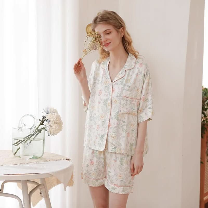 Pajamas Floral Homewear Short Sleeve Shorts Two - piece Set - Eshtree