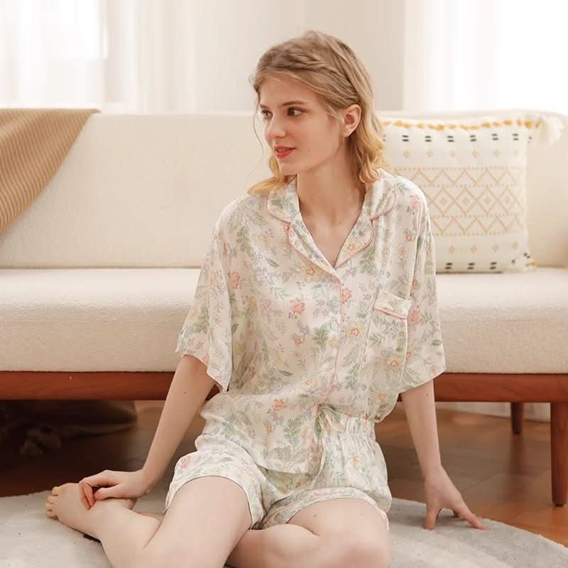 Pajamas Floral Homewear Short Sleeve Shorts Two - piece Set - Eshtree