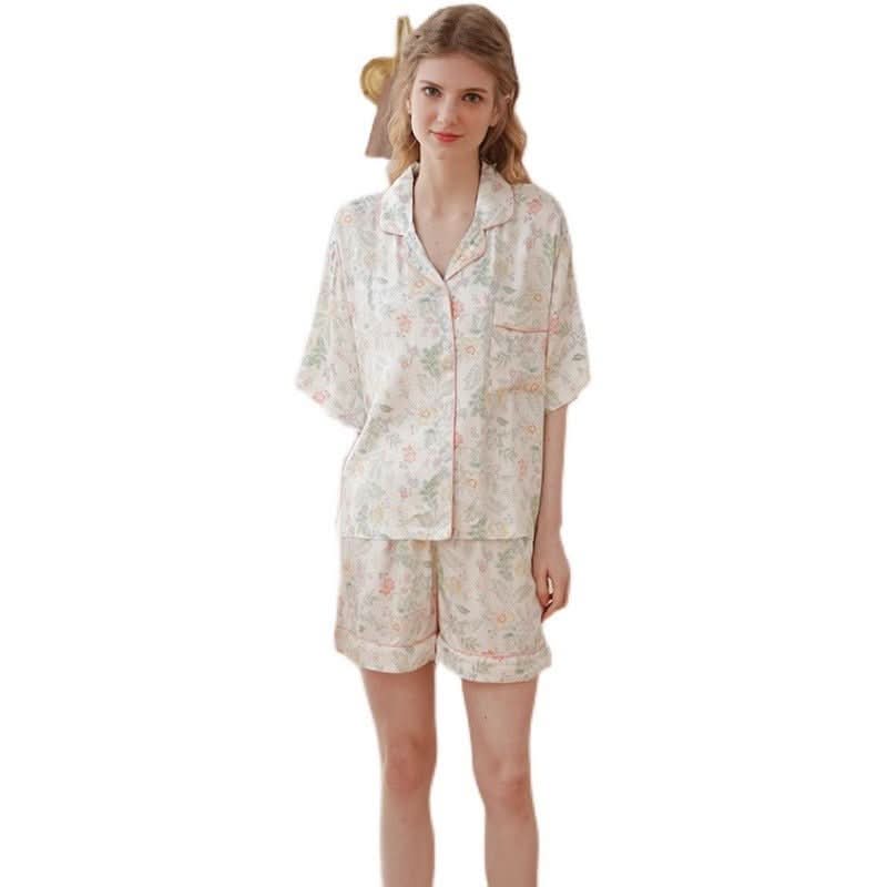 Pajamas Floral Homewear Short Sleeve Shorts Two - piece Set - Eshtree