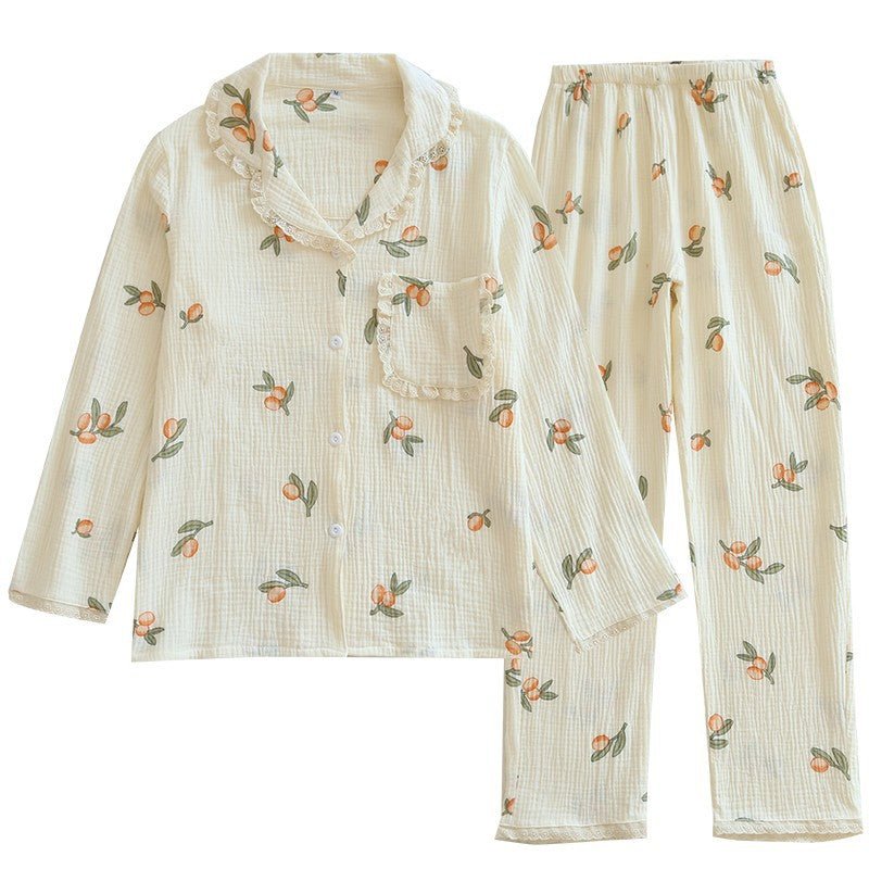 Pastoral Pajamas Cotton Gauze Long Sleeves Cute Outing Homewear Suit - Eshtree