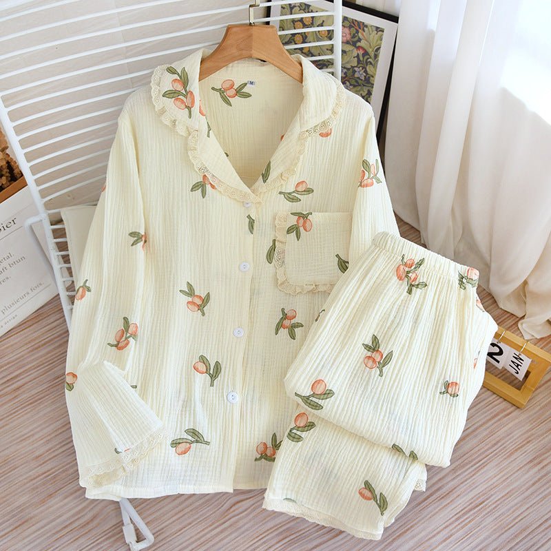 Pastoral Pajamas Cotton Gauze Long Sleeves Cute Outing Homewear Suit - Eshtree