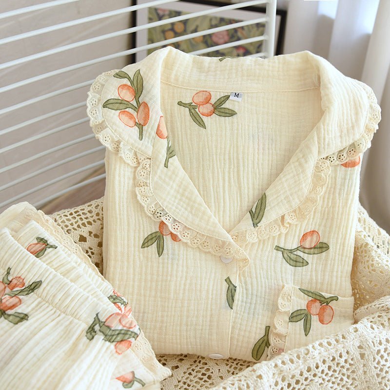 Pastoral Pajamas Cotton Gauze Long Sleeves Cute Outing Homewear Suit - Eshtree