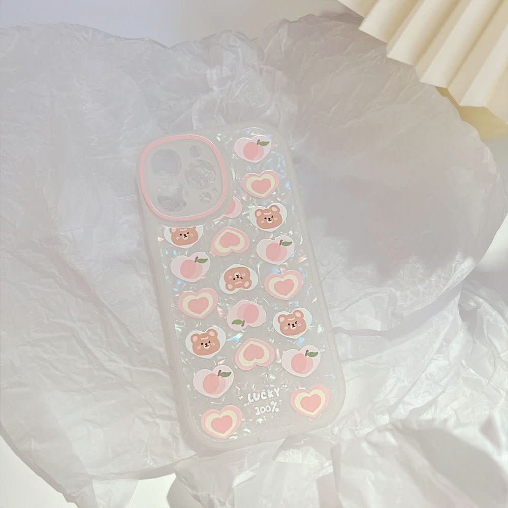 Peach Love Bear Pearl Chain Phone Case - Eshtree