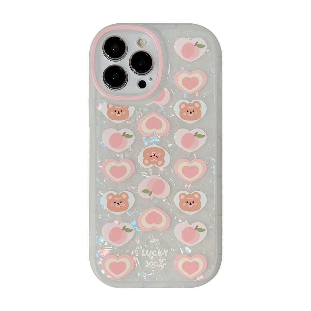 Peach Love Bear Pearl Chain Phone Case - Eshtree