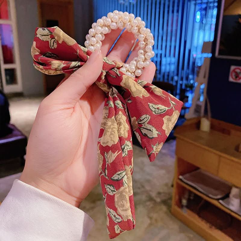 Pearl Hair Tie Broken Flower Bow Ribbon Rubber Band Hair Strap Female Hair Tie Strap Hair Accessories - Eshtree