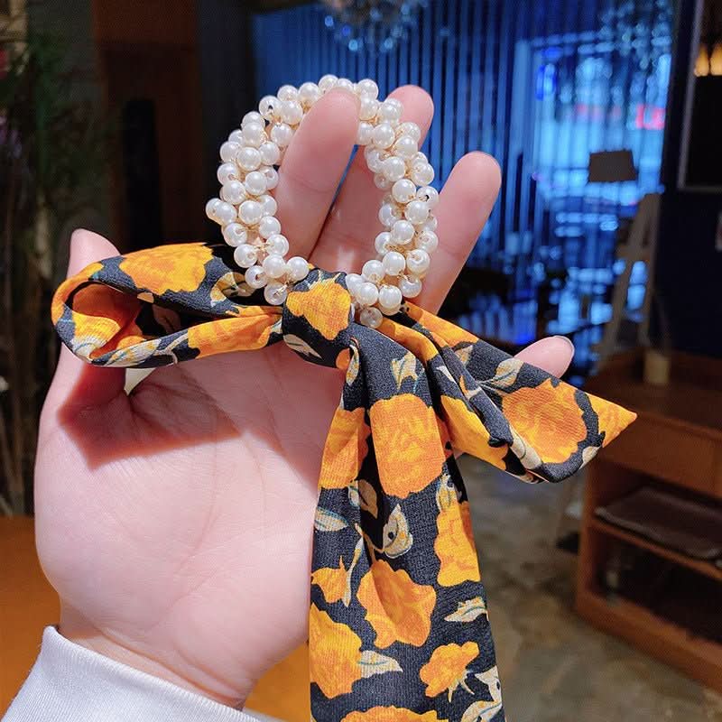 Pearl Hair Tie Broken Flower Bow Ribbon Rubber Band Hair Strap Female Hair Tie Strap Hair Accessories - Eshtree