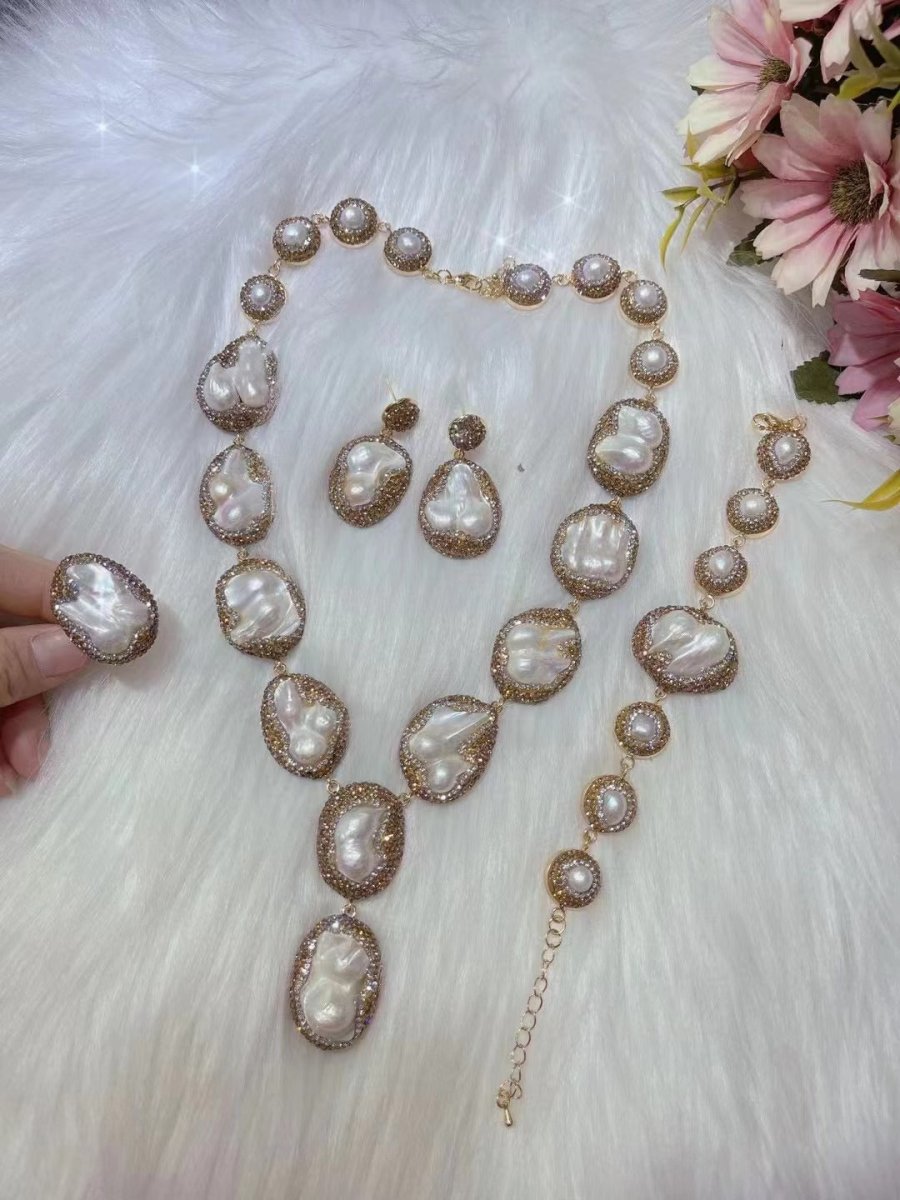 Pearl Necklace Ring Suit Bride Ornament - Eshtree