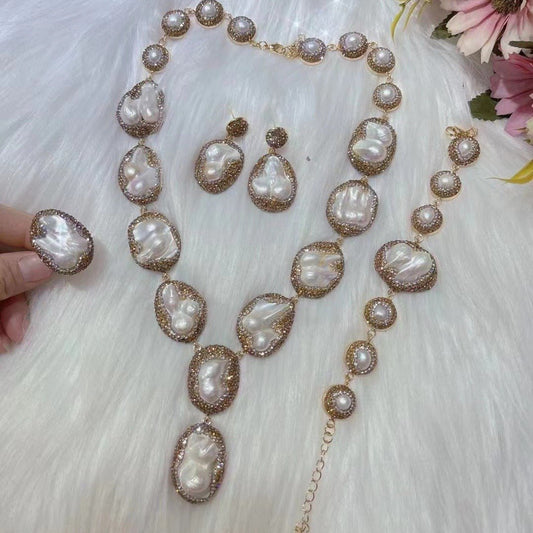 Pearl Necklace Ring Suit Bride Ornament - Eshtree