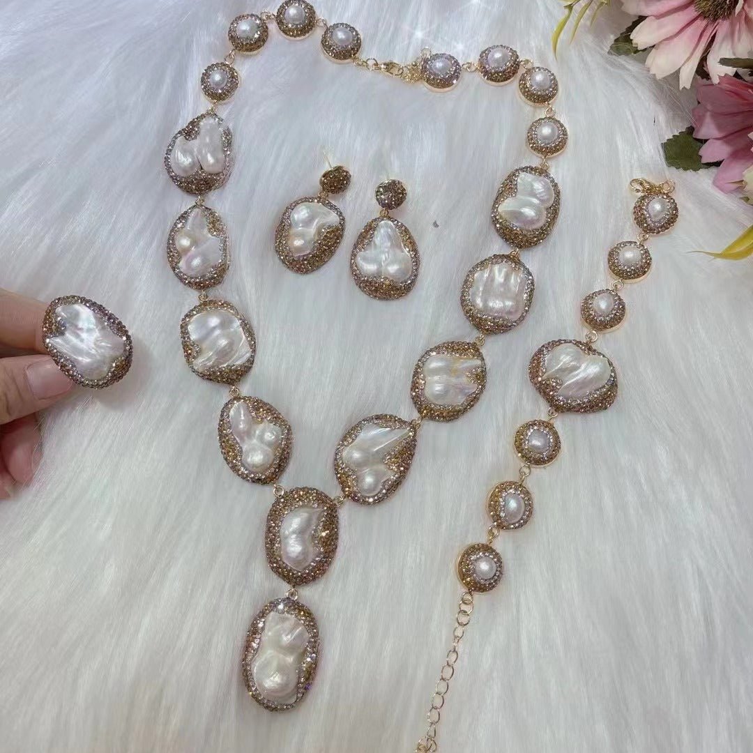 Pearl Necklace Ring Suit Bride Ornament - Eshtree