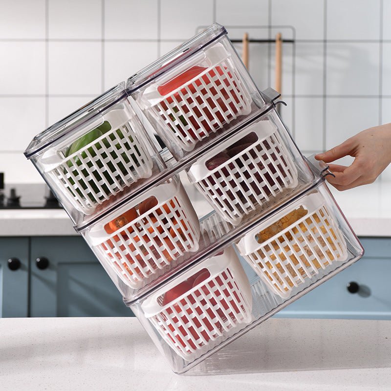 PETG Material Kitchen Fruit Vegetable Storage Plastic Tape Drain Basket Storage Box - Eshtree