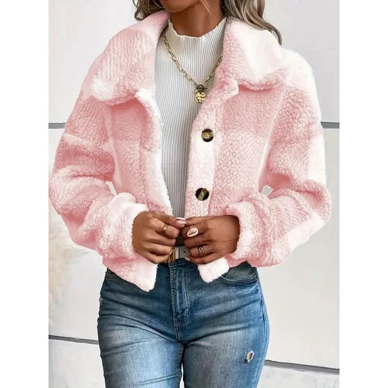 Plaid Pattern Plush Button Cardigan Casual Warm Coat - Eshtree
