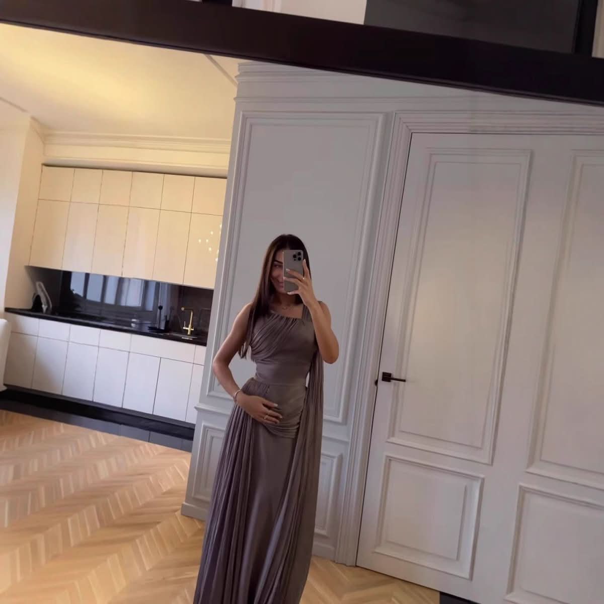 Pleated Ribbon Satin Evening Dress - Eshtree