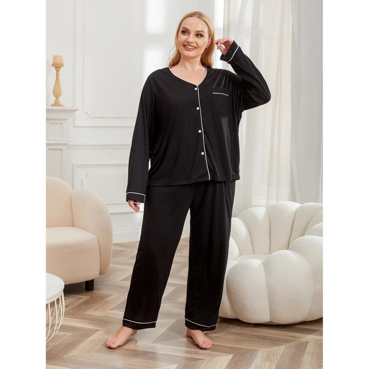 Plus Size Pajamas Women's Long - sleeved Homewear Suit - Eshtree