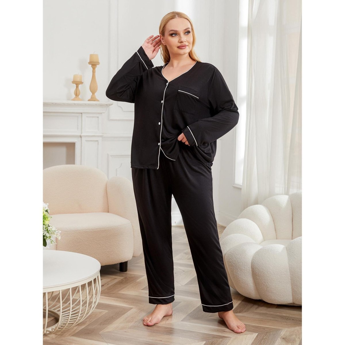 Plus Size Pajamas Women's Long - sleeved Homewear Suit - Eshtree