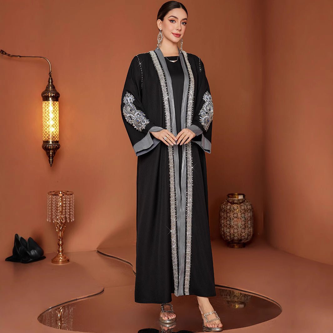 Plus Size Robe Handmade Embroidery Laminate Rhinestone ABAYA Middle East Women's Clothing - Eshtree