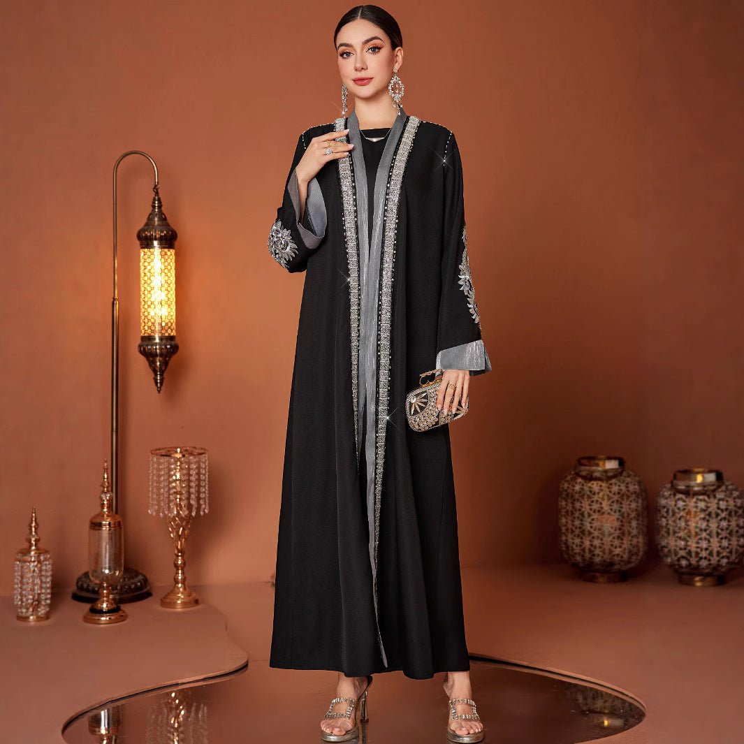 Plus Size Robe Handmade Embroidery Laminate Rhinestone ABAYA Middle East Women's Clothing - Eshtree