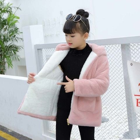 Plush Padded Children's Clothing Girls Wool Sweater Coat - Eshtree