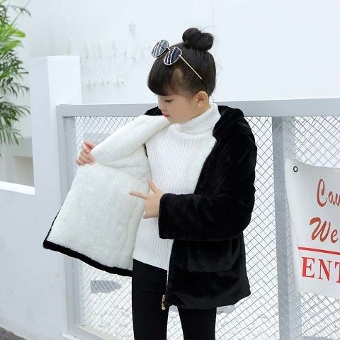Plush Padded Children's Clothing Girls Wool Sweater Coat - Eshtree