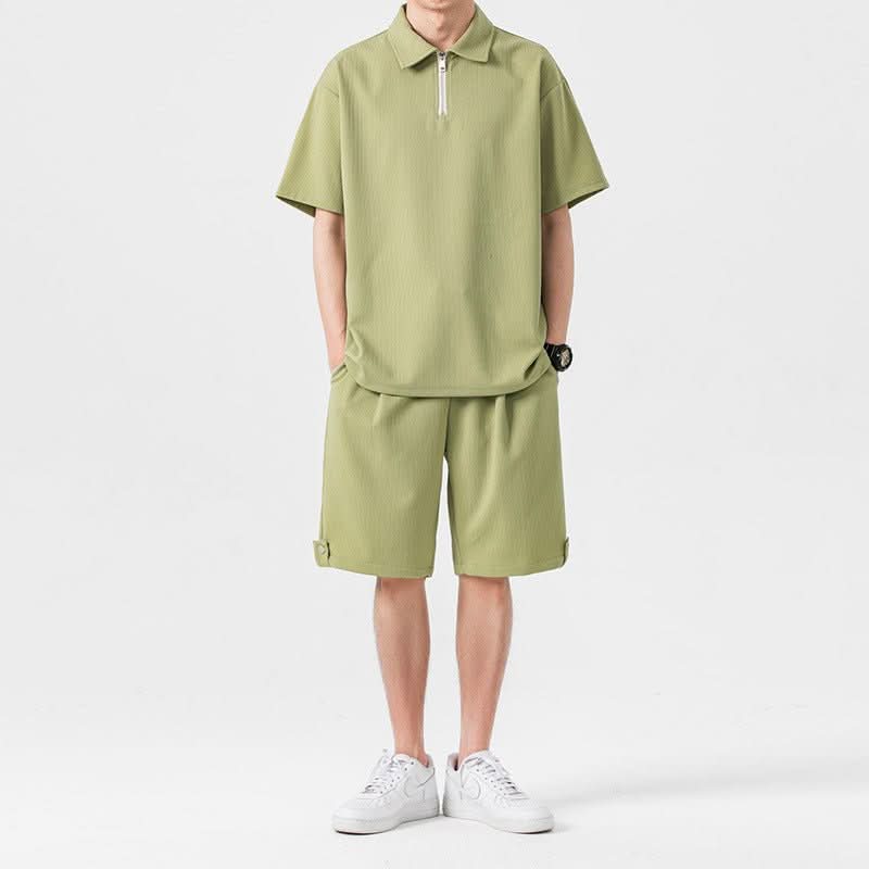 Polo Shirt Sports Shorts Trendy Solid Color Couple Suit - Eshtree