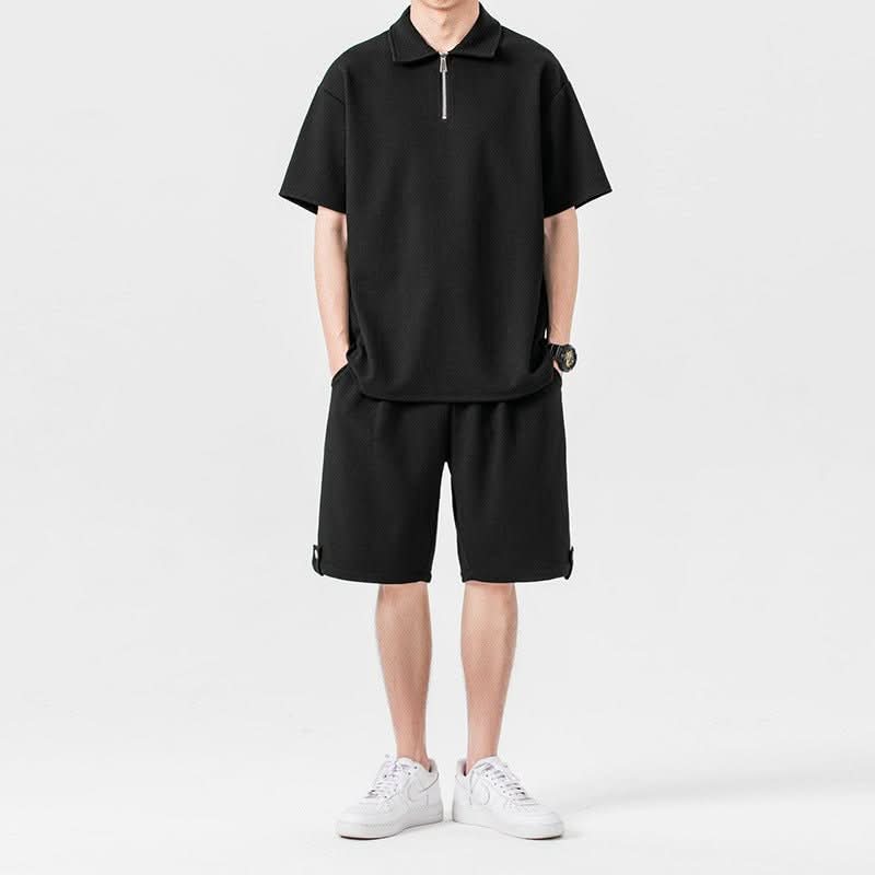 Polo Shirt Sports Shorts Trendy Solid Color Couple Suit - Eshtree
