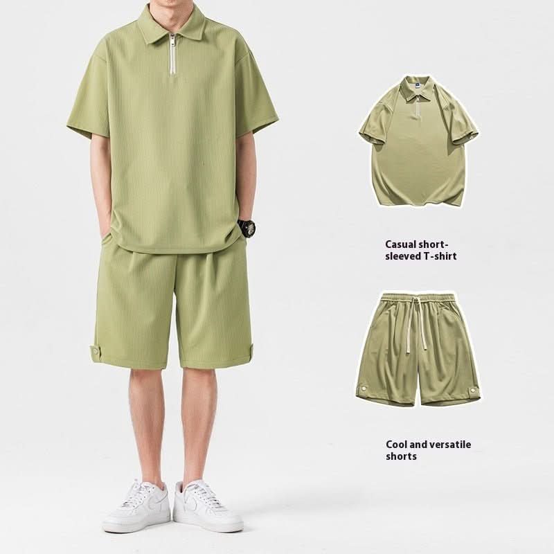 Polo Shirt Sports Shorts Trendy Solid Color Couple Suit - Eshtree