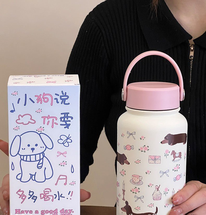 Portable Floral Sausage Dog Large Capacity Vacuum Cup - Eshtree