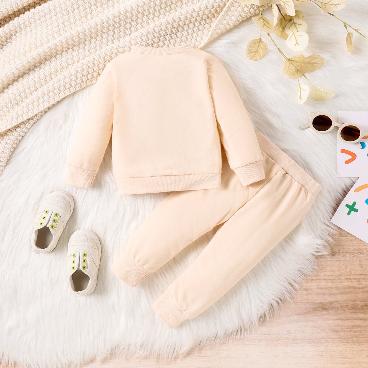 Printed Bear Pullover Sweater Pleated Trousers Sports Suit - Eshtree