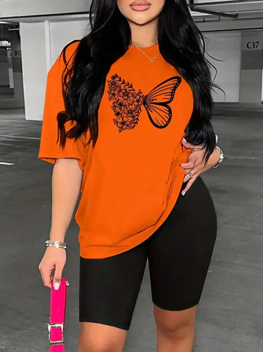 Printed Drop Shoulder T-Shirt Graphic Tees Women Tops - Eshtree