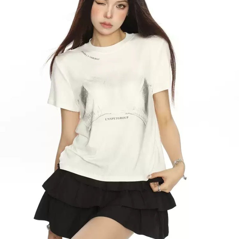 Printed Shoulder Short - sleeved T-shirt For Women Summer Idle Style - Eshtree