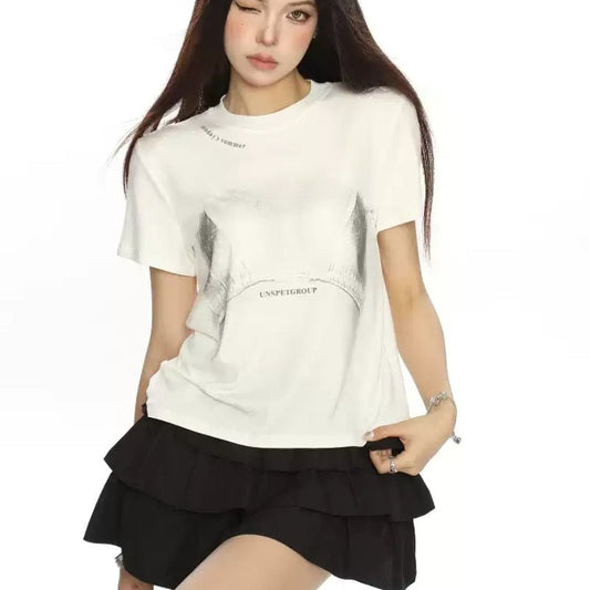 Printed Shoulder Short - sleeved T-shirt For Women Summer Idle Style - Eshtree