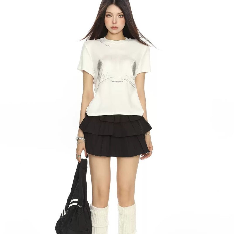 Printed Shoulder Short - sleeved T-shirt For Women Summer Idle Style - Eshtree