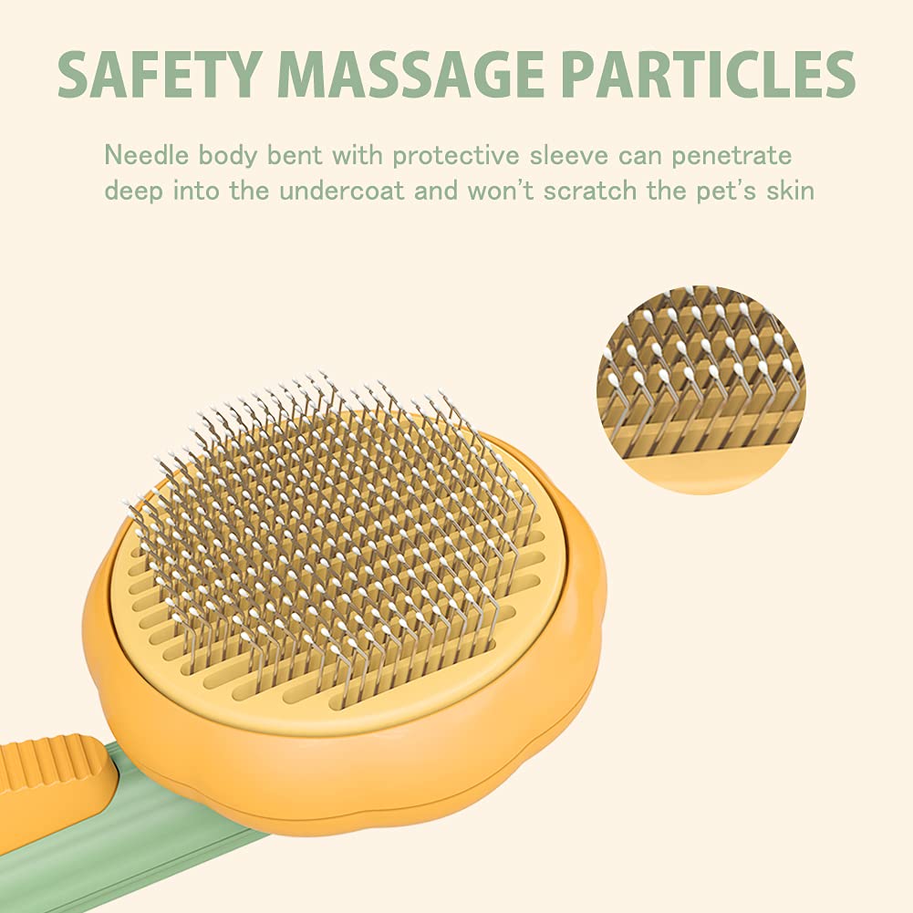 Pumpkin Self Cleaning Slicker Comb For Dog Cat Puppy Rabbit, Grooming Brush Tool Gently Removes Loose Undercoat Tangled Hair - Eshtree