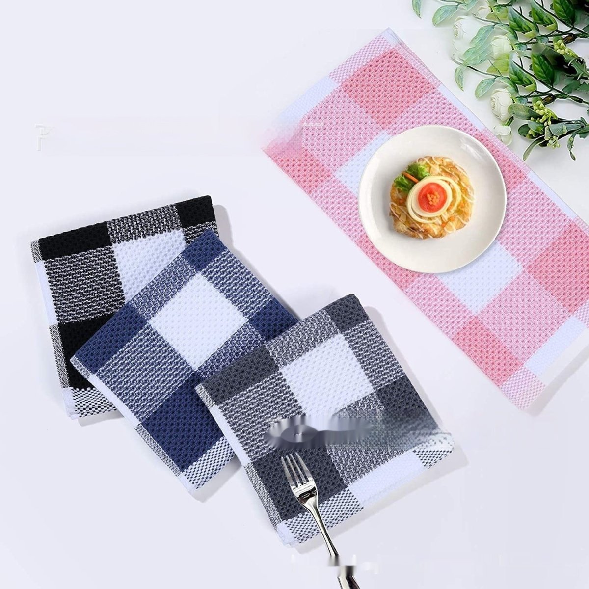 Pure Cotton Thickened Waffle - knit Kitchen Towelabsorbent And Colorfast - Eshtree