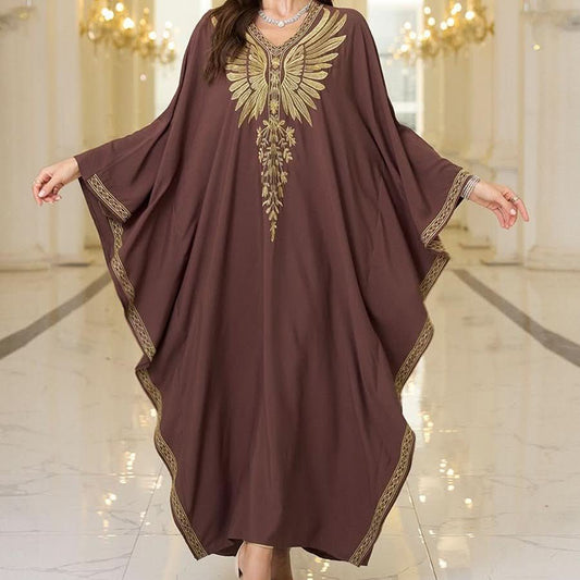 Rayon Gold Thread Embroidered Beach Cover - up Loose Robe - Eshtree