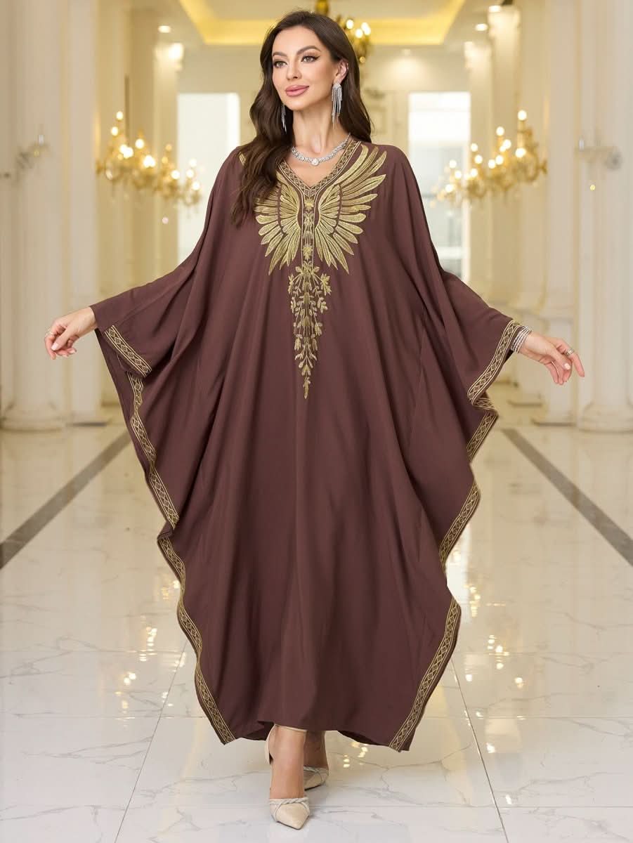 Rayon Gold Thread Embroidered Beach Cover - up Loose Robe - Eshtree