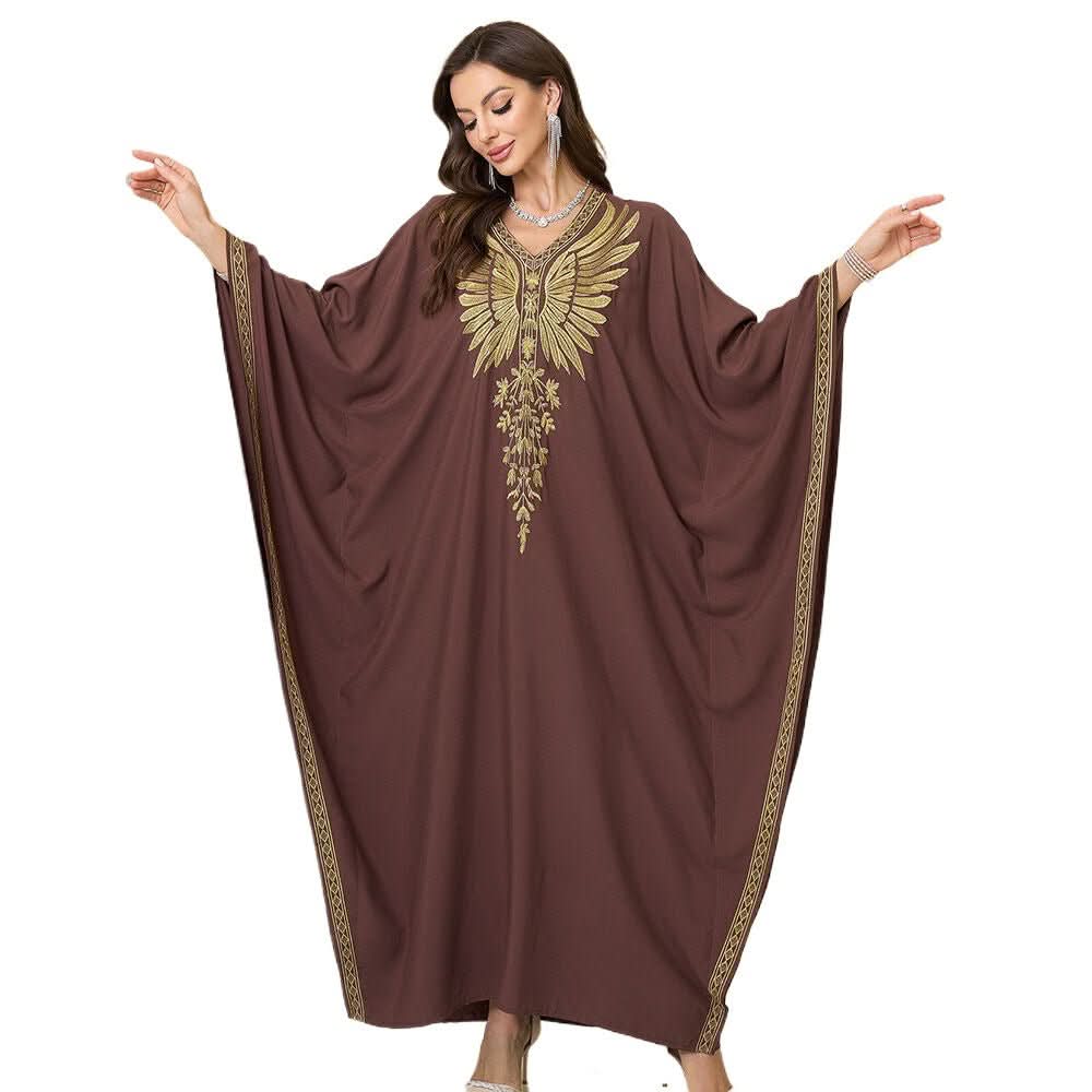 Rayon Gold Thread Embroidered Beach Cover - up Loose Robe - Eshtree