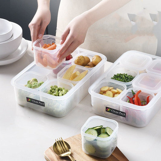 Refrigerator Fruit and Vegetable Storage Box Kitchen Drain Storage Box With Lid - Eshtree
